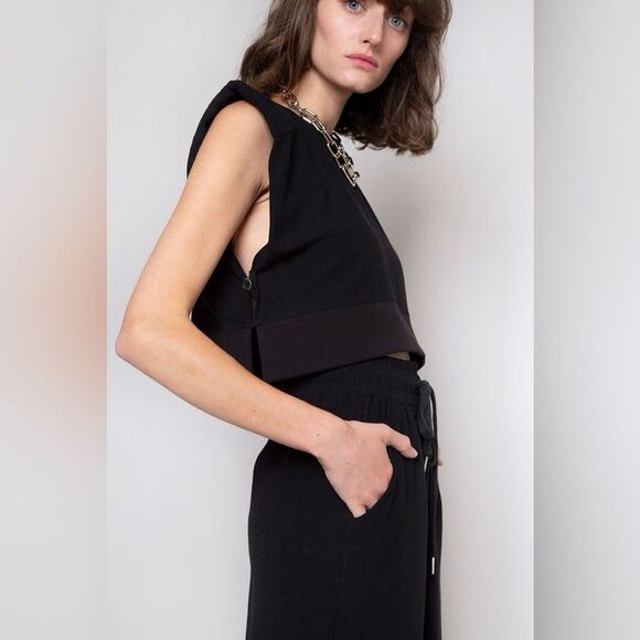 Frankie shop | Linen Padded Shoulder Jogger Set in Cream/Ecru - Picture 9 of 16